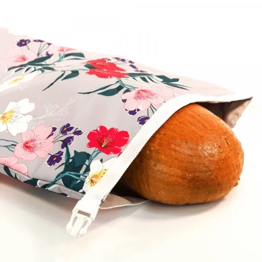 Funkční pytlík na chleba - Květy na šedém